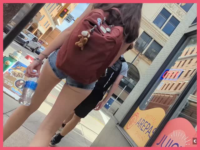 College Girl In University Blue Shorts